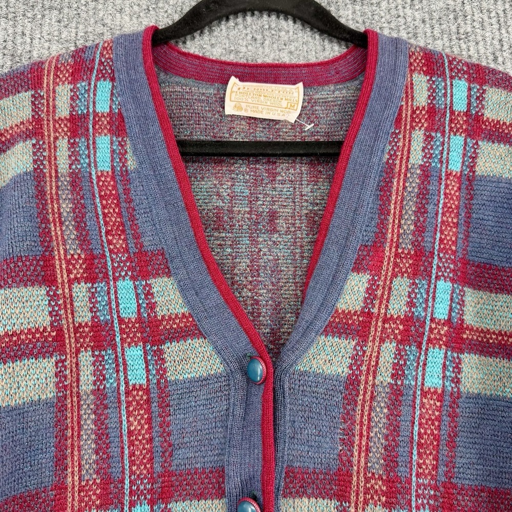 Pendleton Vintage 70s Wool Cardigan Plaid Cropped USA Women's S / M - Picture 3 of 9
